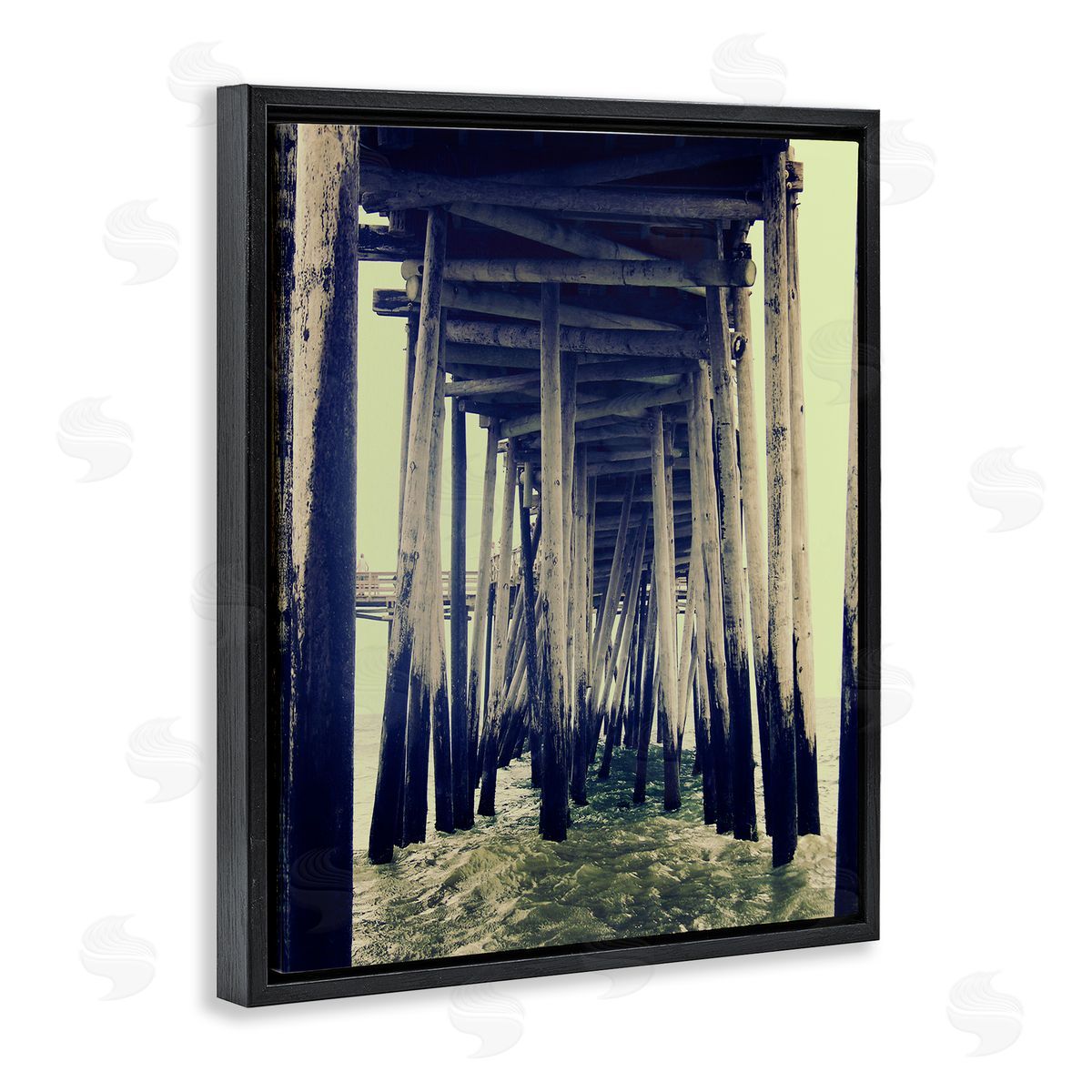Coast under Distressed Wharf Black Floating Frame Canvas Wall Art, Home Decor by Ashley Calhoun
