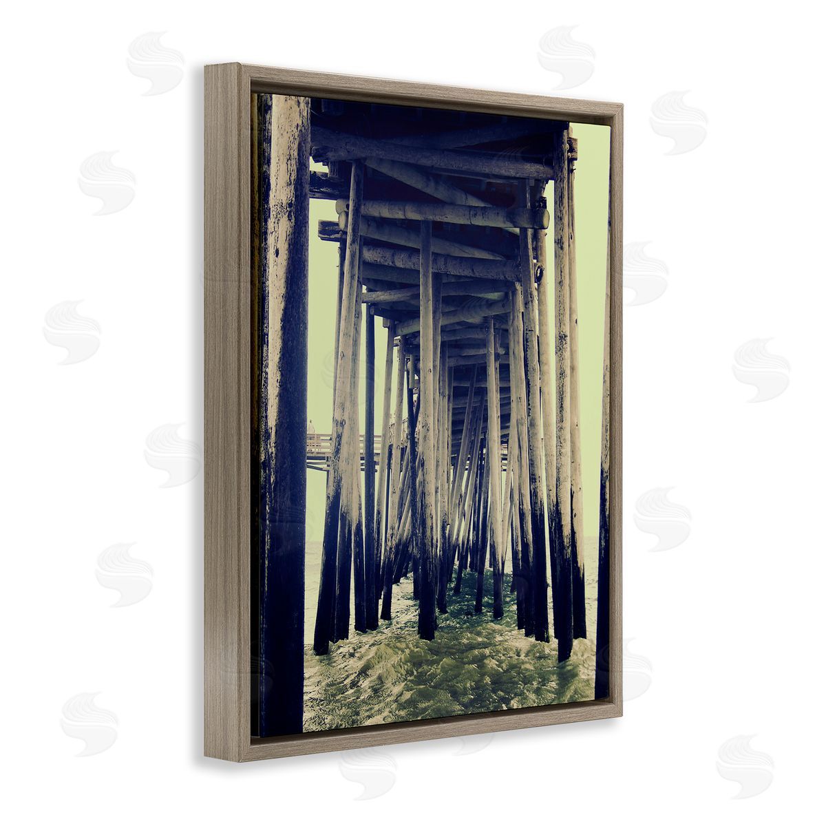 Coast under Distressed Wharf Brown Floating Frame Canvas Wall Art, Home Decor by Ashley Calhoun