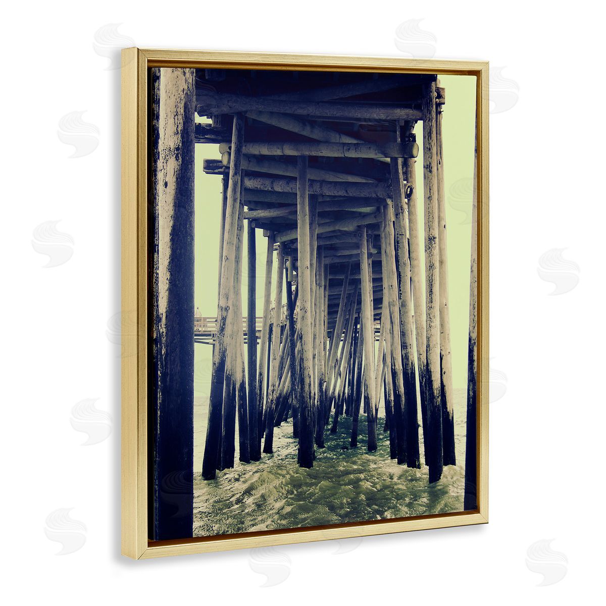 Coast under Distressed Wharf Gold Floating Frame Canvas Wall Art, Home Decor by Ashley Calhoun