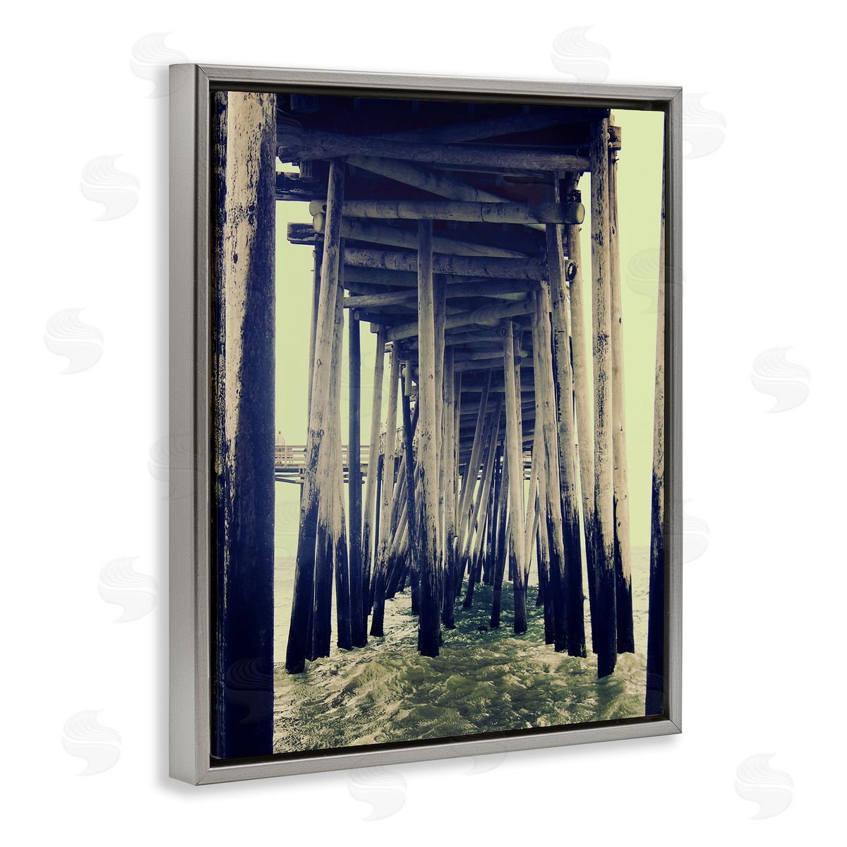Coast under Distressed Wharf Grey Floating Frame Canvas Wall Art, Home Decor by Ashley Calhoun