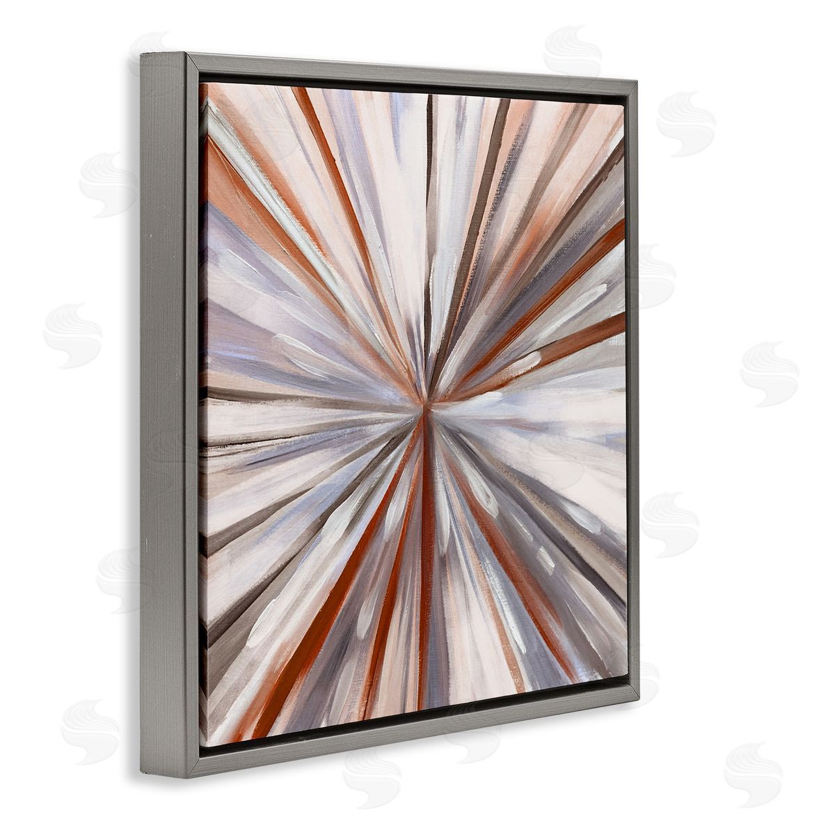 Warm Abstracted Spinning Lines Grey Floating Frame Canvas Wall Art, Home Decor by Boho Studio