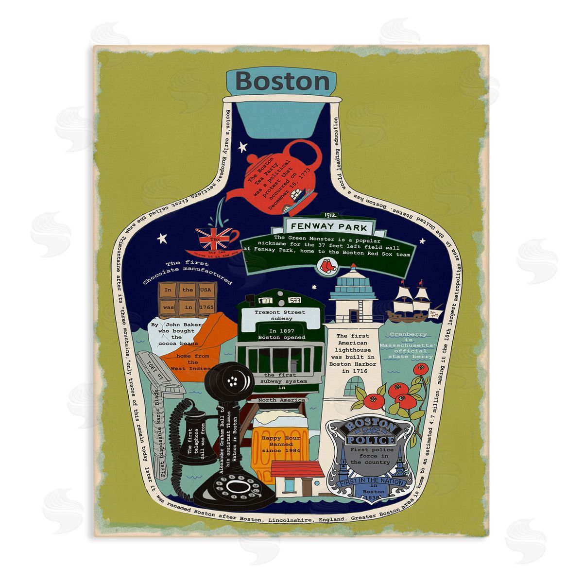 Boston Mass in Vintage Jar Canvas Wall Art, Home Decor by Sangita Bachelet