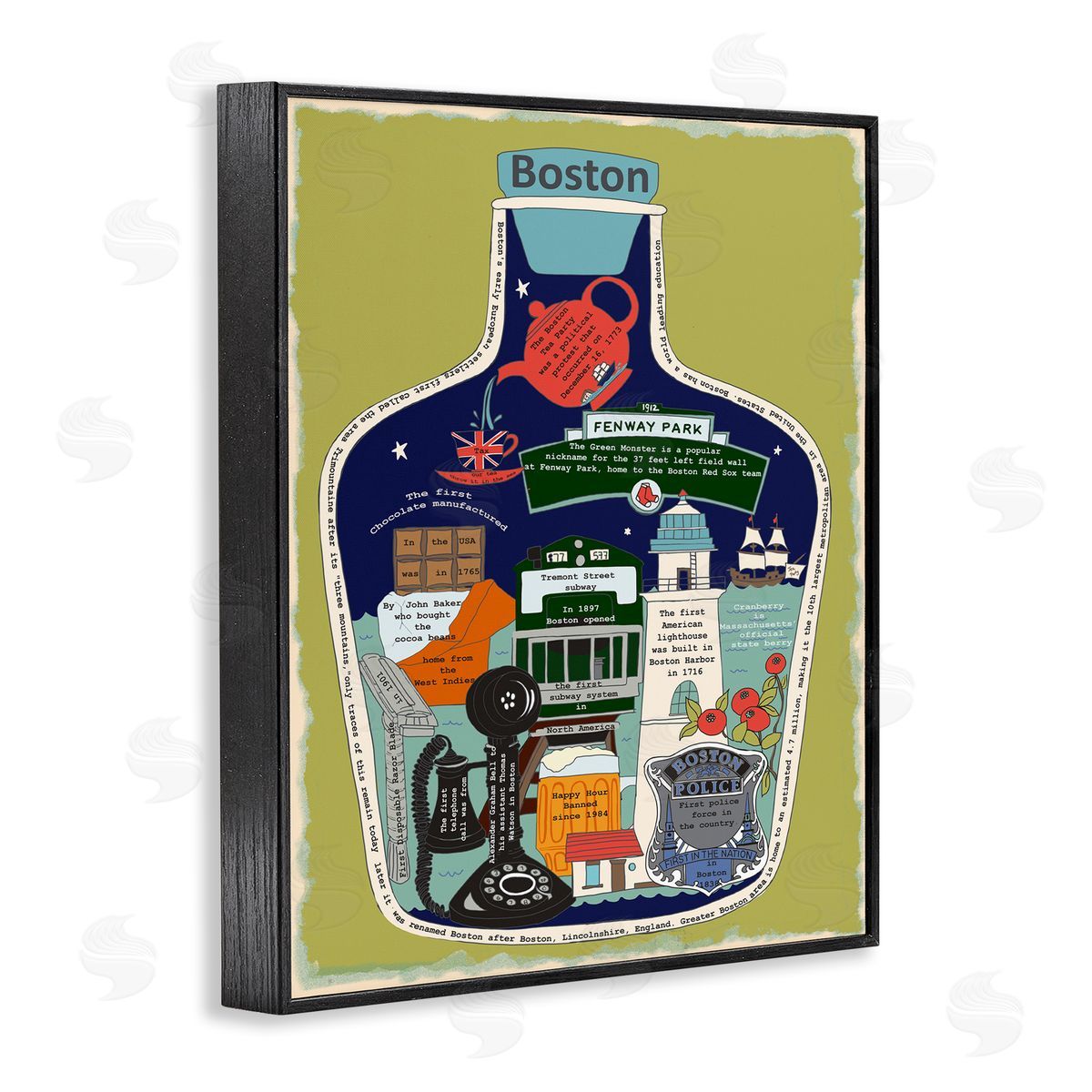 Boston Mass in Vintage Jar Black Frame Print Wall Art, Home Decor by Sangita Bachelet