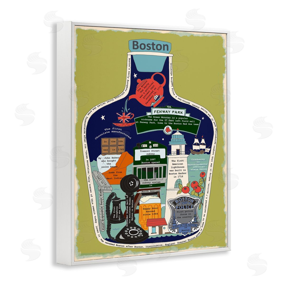 Boston Mass in Vintage Jar White Frame Print Wall Art, Home Decor by Sangita Bachelet