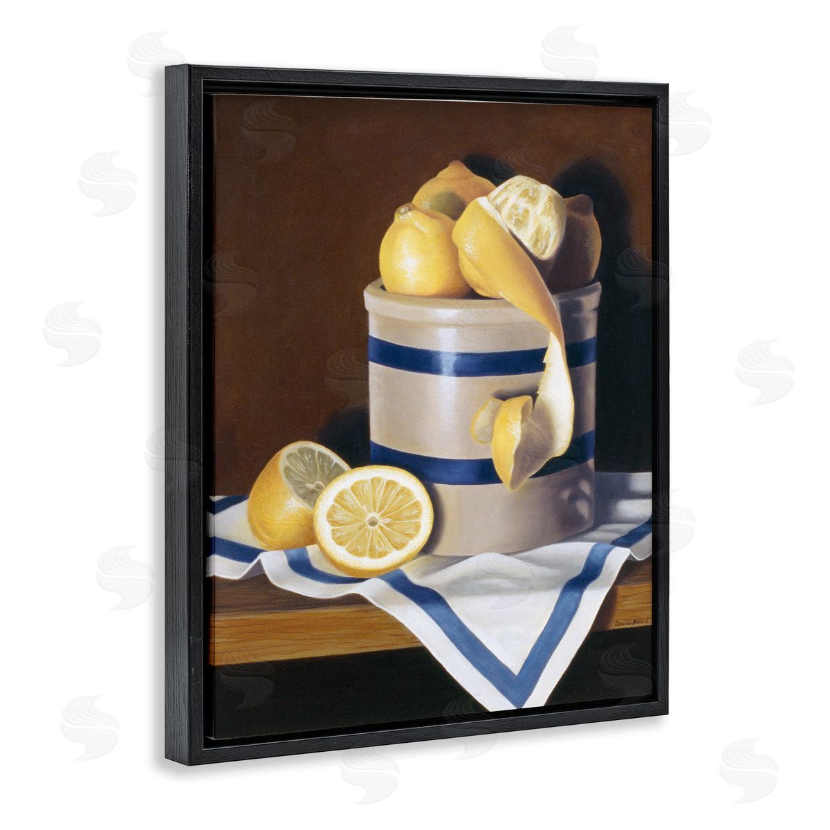 Lemon Peel in Jar Still-Life Black Floating Frame Canvas Wall Art, Home Decor by Cecile Baird