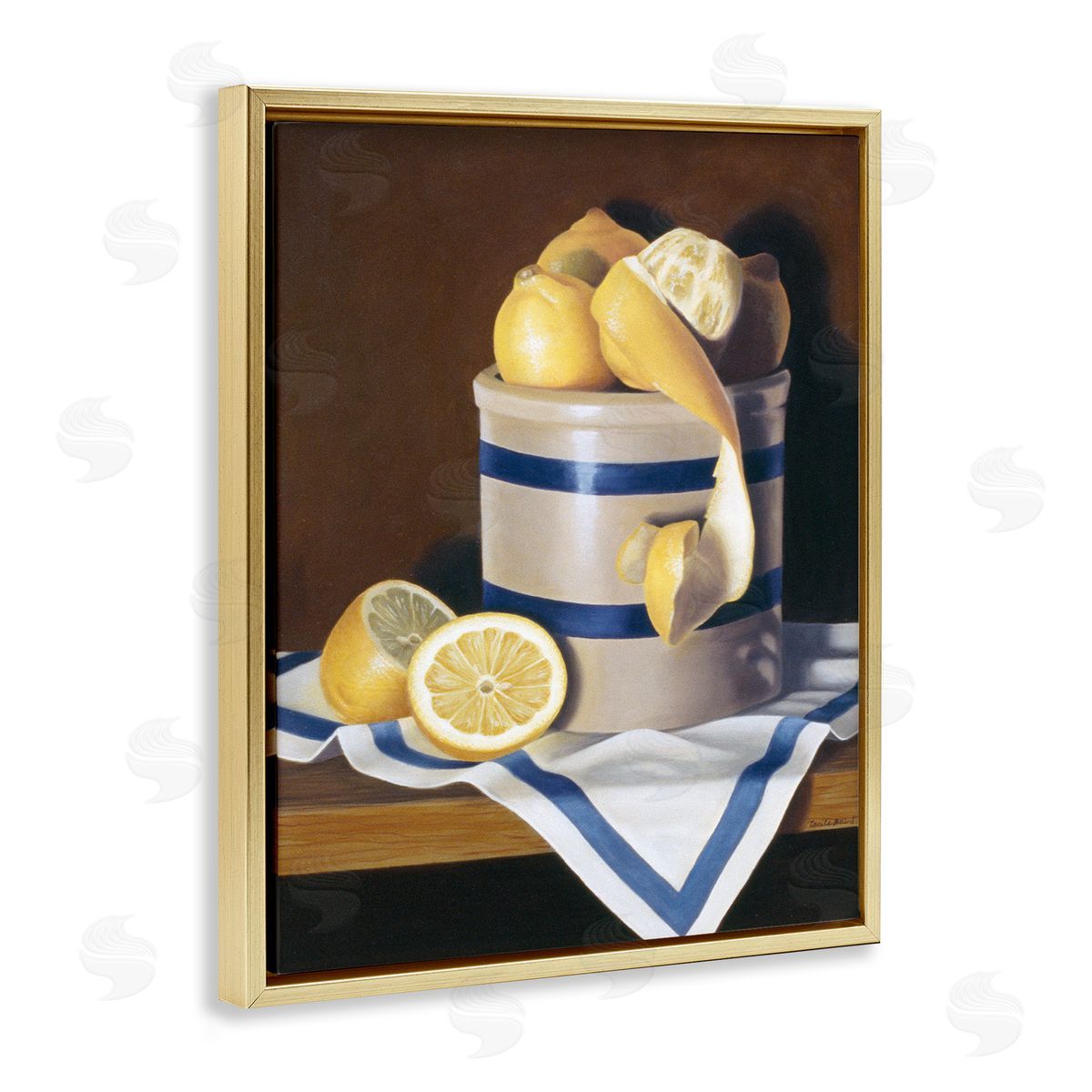 Lemon Peel in Jar Still-Life Gold Floating Frame Canvas Wall Art, Home Decor by Cecile Baird