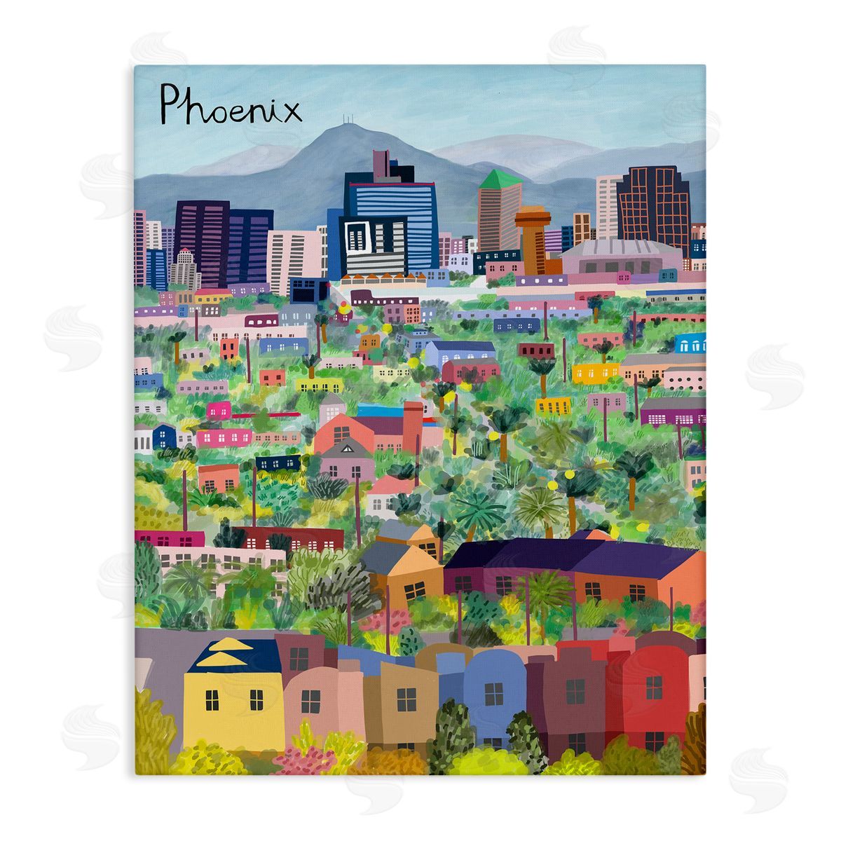 Colorful Phoenix Arizona Skyline Canvas Wall Art, Home Decor by Carla Daly