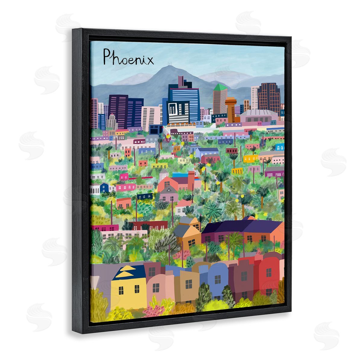 Colorful Phoenix Arizona Skyline Black Floating Frame Canvas Wall Art, Home Decor by Carla Daly