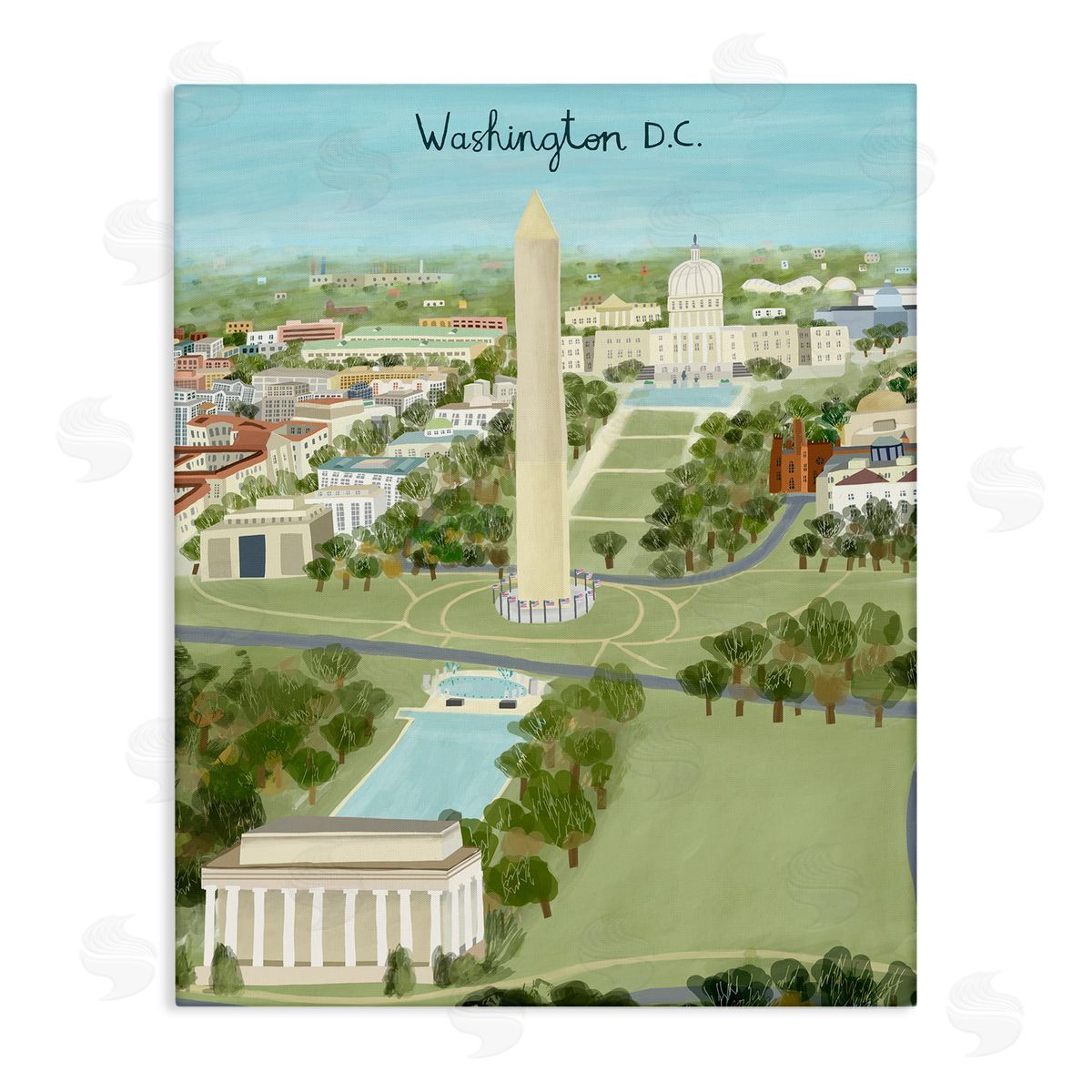 Colorful Washington D.C. Illustration Canvas Wall Art, Home Decor by Carla Daly