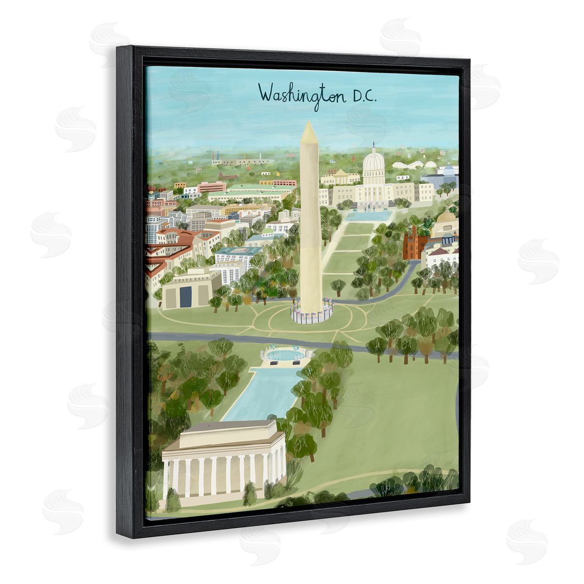 Colorful Washington D.C. Illustration Black Floating Frame Canvas Wall Art, Home Decor by Carla Daly
