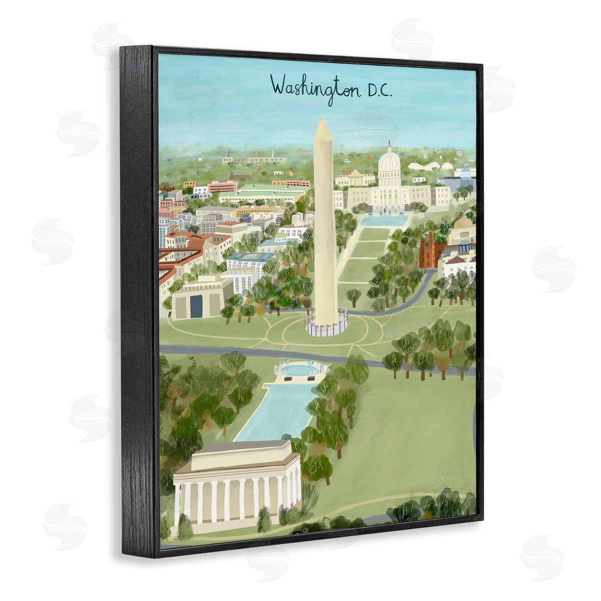 Colorful Washington D.C. Illustration Black Frame Print Wall Art, Home Decor by Carla Daly