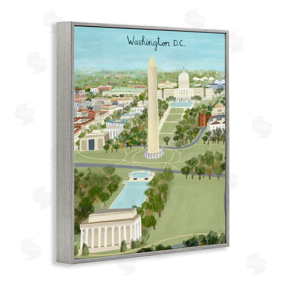 Colorful Washington D.C. Illustration Grey Frame Print Wall Art, Home Decor by Carla Daly