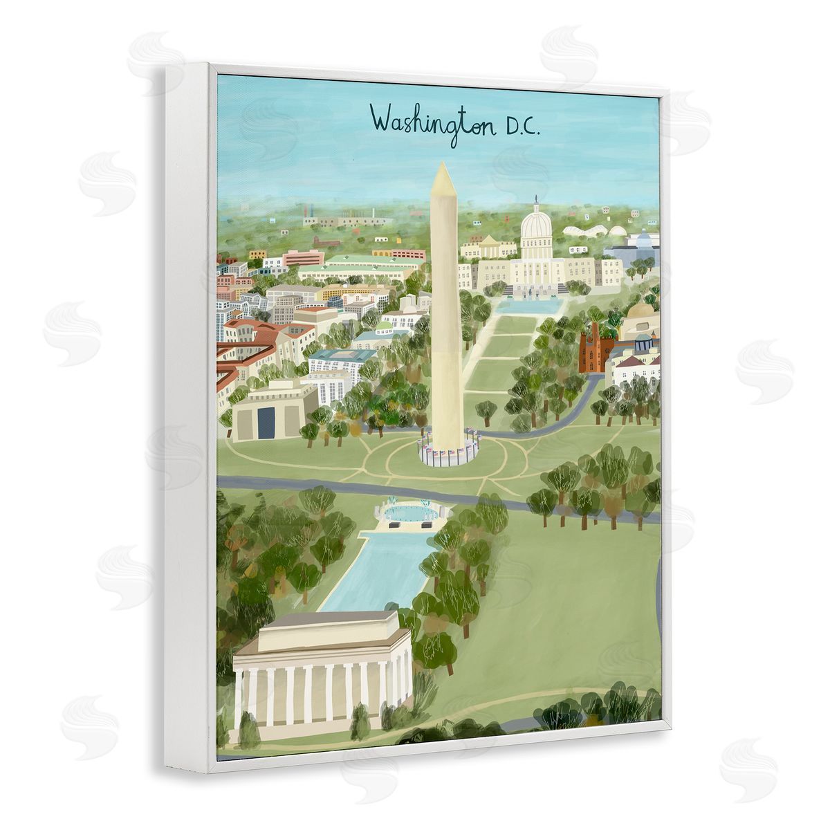 Colorful Washington D.C. Illustration White Frame Print Wall Art, Home Decor by Carla Daly