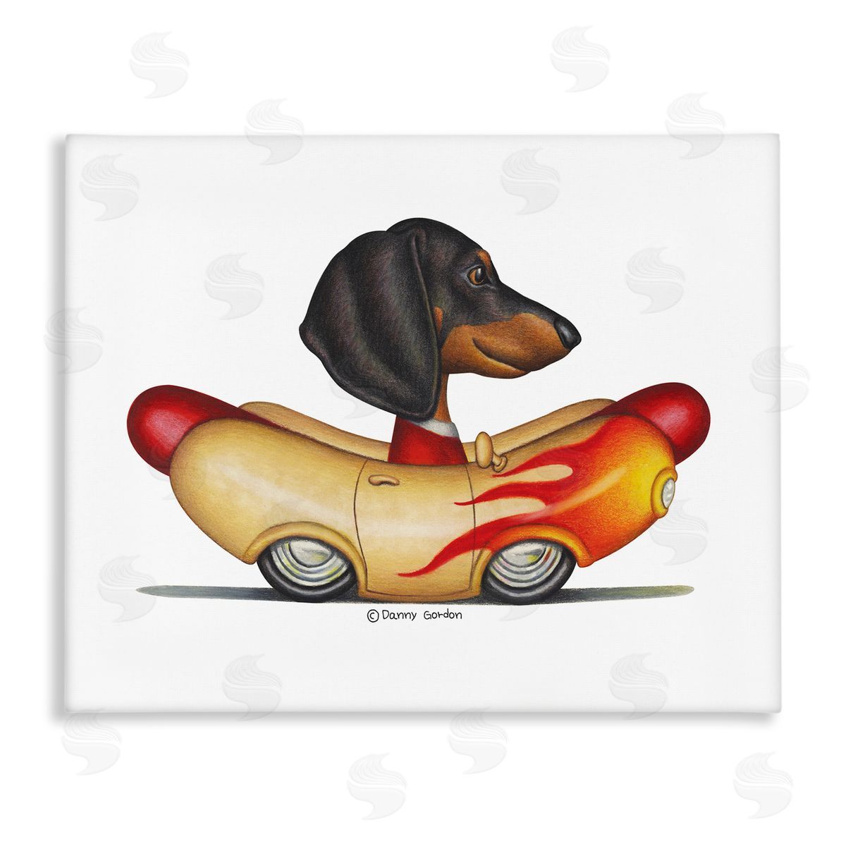 Dachshund in Weenie Mobil Canvas Wall Art, Home Decor by Danny Gordan