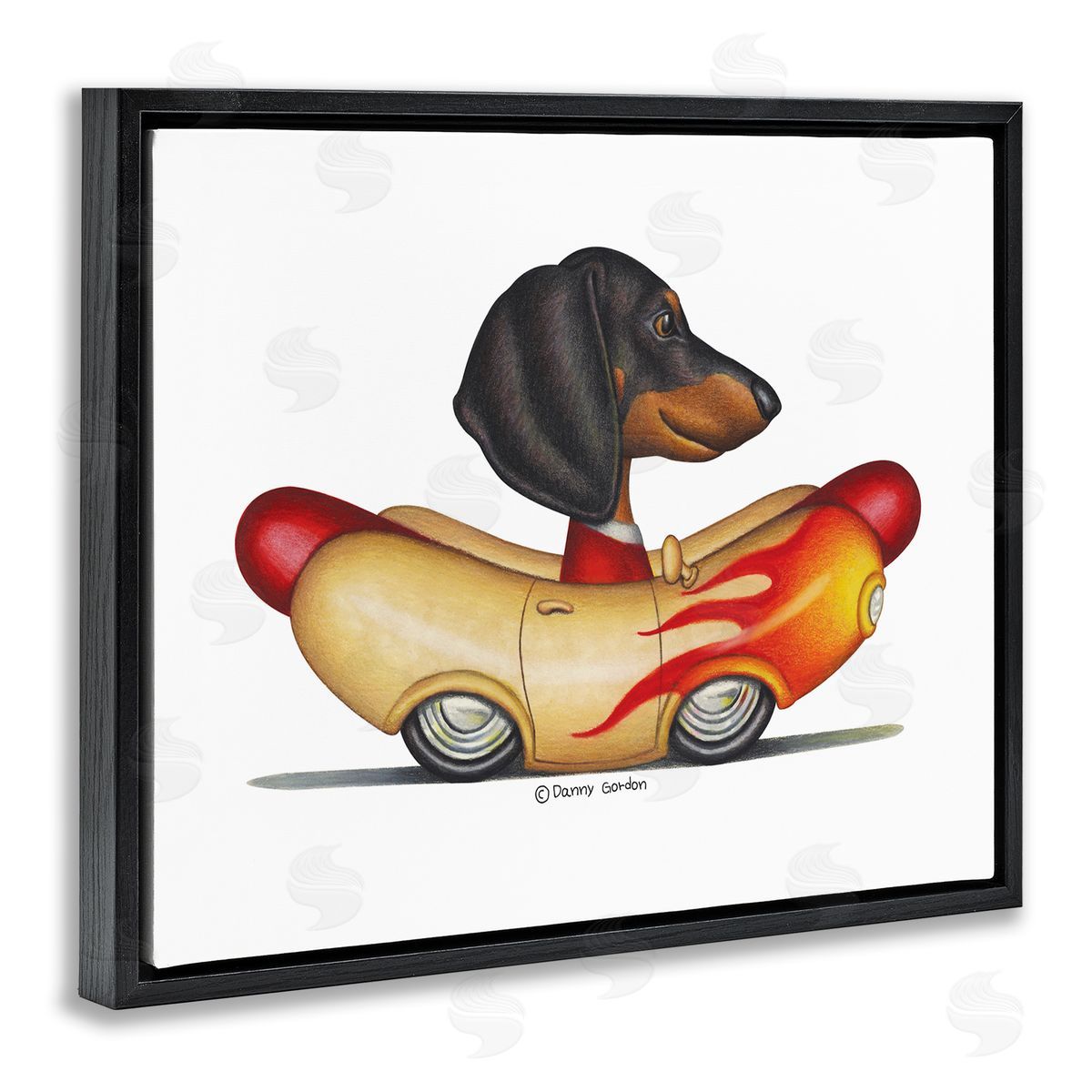 Dachshund in Weenie Mobil Black Floating Frame Canvas Wall Art, Home Decor by Danny Gordan