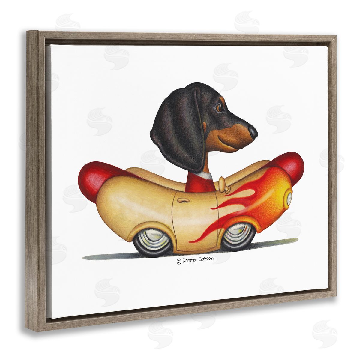 Dachshund in Weenie Mobil Brown Floating Frame Canvas Wall Art, Home Decor by Danny Gordan