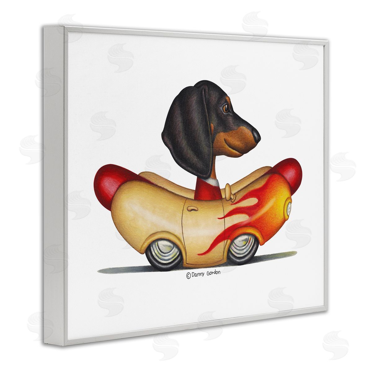 Dachshund in Weenie Mobil White Frame Print Wall Art, Home Decor by Danny Gordan