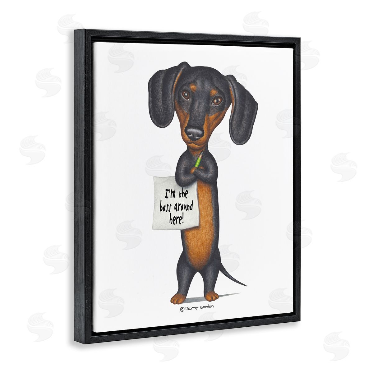 Funny Dachshund Boss Black Floating Frame Canvas Wall Art, Home Decor by Danny Gordan