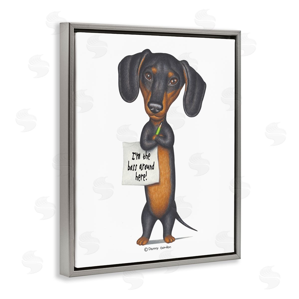 Funny Dachshund Boss Grey Floating Frame Canvas Wall Art, Home Decor by Danny Gordan