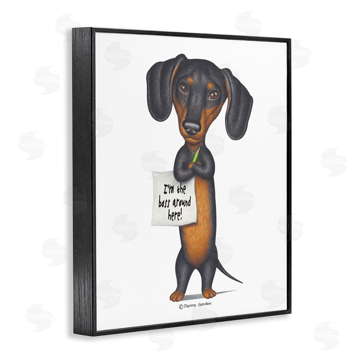 Funny Dachshund Boss Black Frame Print Wall Art, Home Decor by Danny Gordan