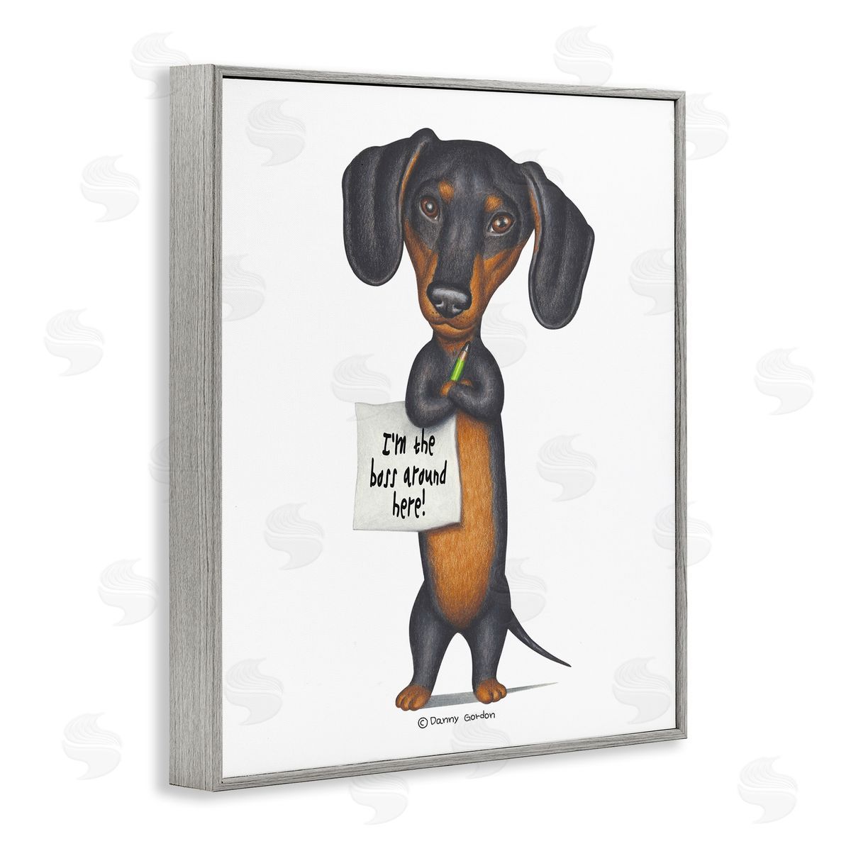 Funny Dachshund Boss Grey Frame Print Wall Art, Home Decor by Danny Gordan