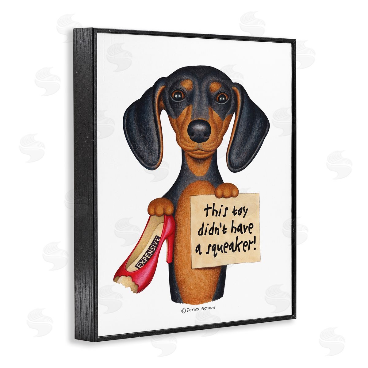 Dachshund Chewed Shoe Joke Black Frame Print Wall Art, Home Decor by Danny Gordan