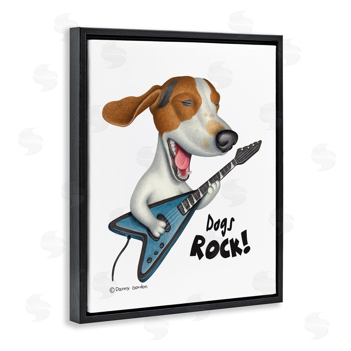 Dog's Rock! Guitar Beagle Black Floating Frame Canvas Wall Art, Home Decor by Danny Gordan