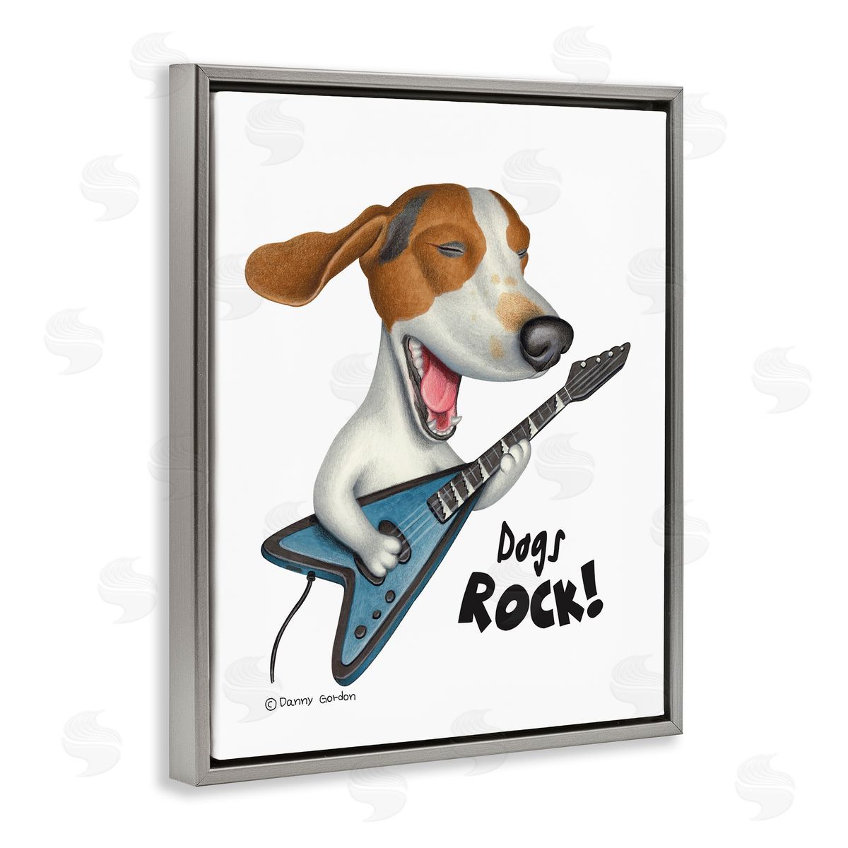 Dog's Rock! Guitar Beagle Grey Floating Frame Canvas Wall Art, Home Decor by Danny Gordan