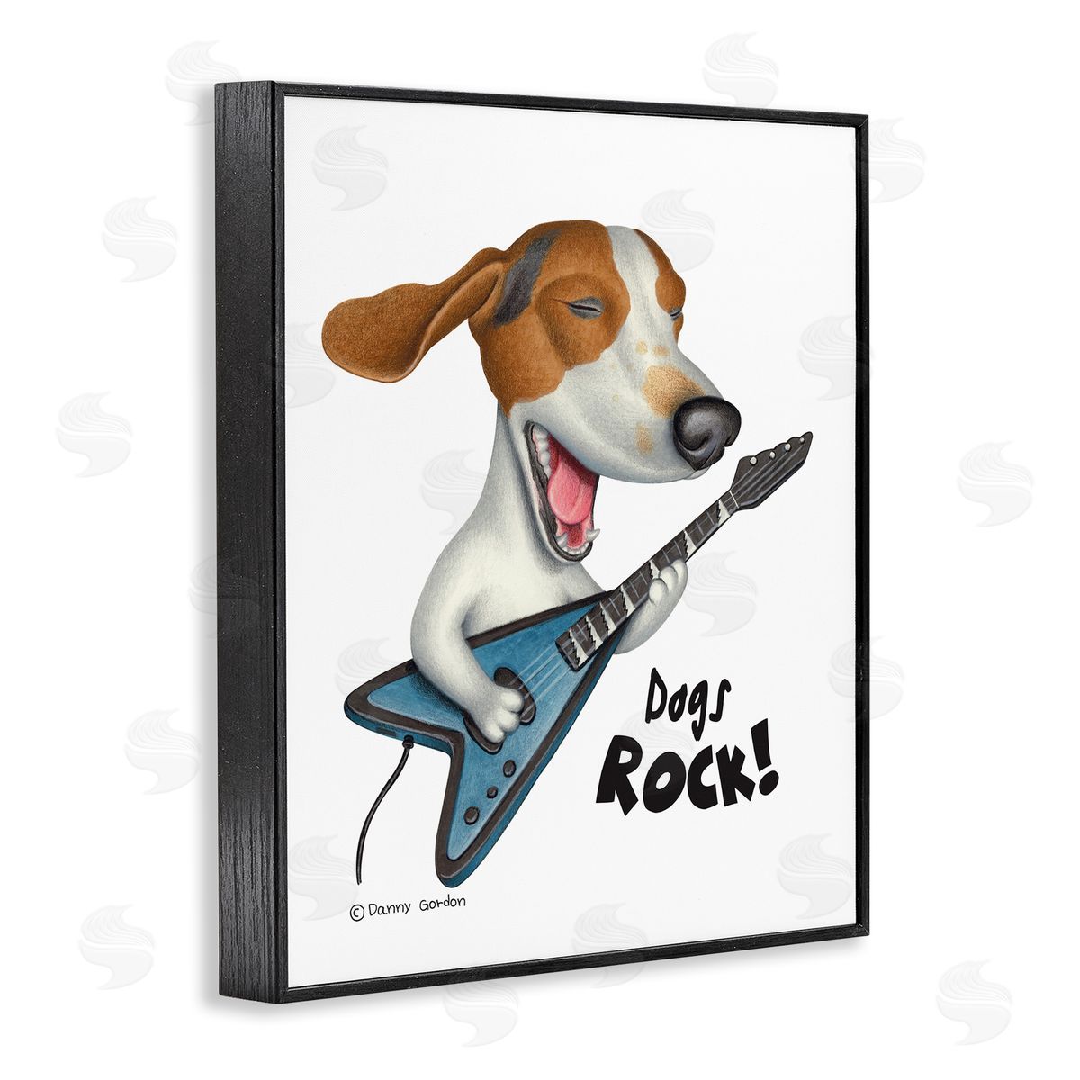 Dog's Rock! Guitar Beagle Black Frame Print Wall Art, Home Decor by Danny Gordan
