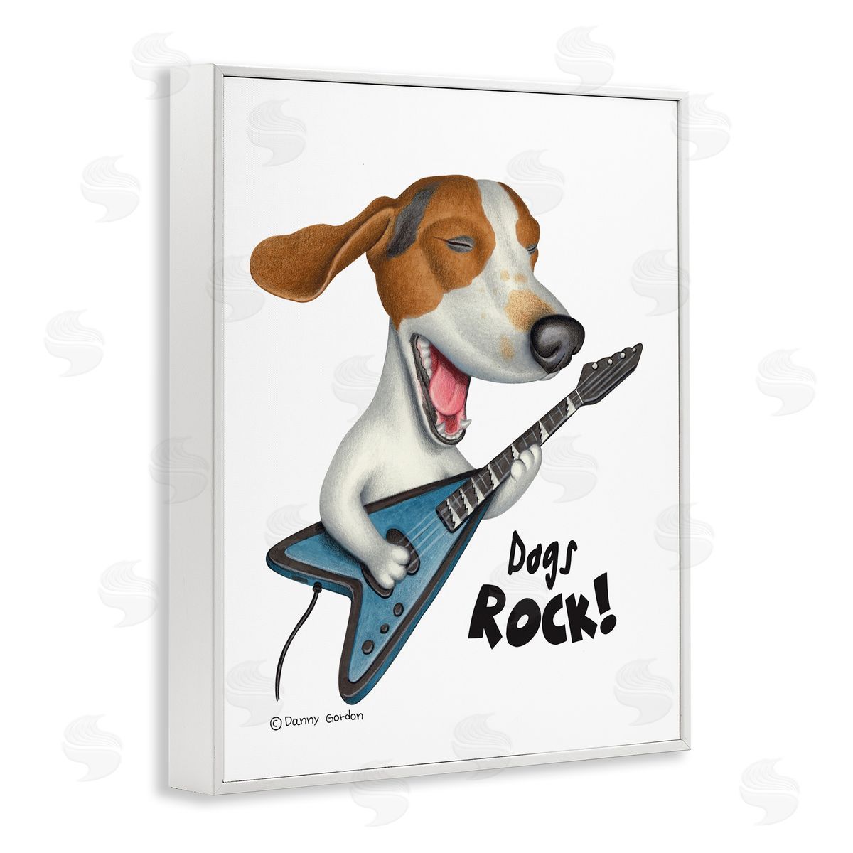 Dog's Rock! Guitar Beagle White Frame Print Wall Art, Home Decor by Danny Gordan