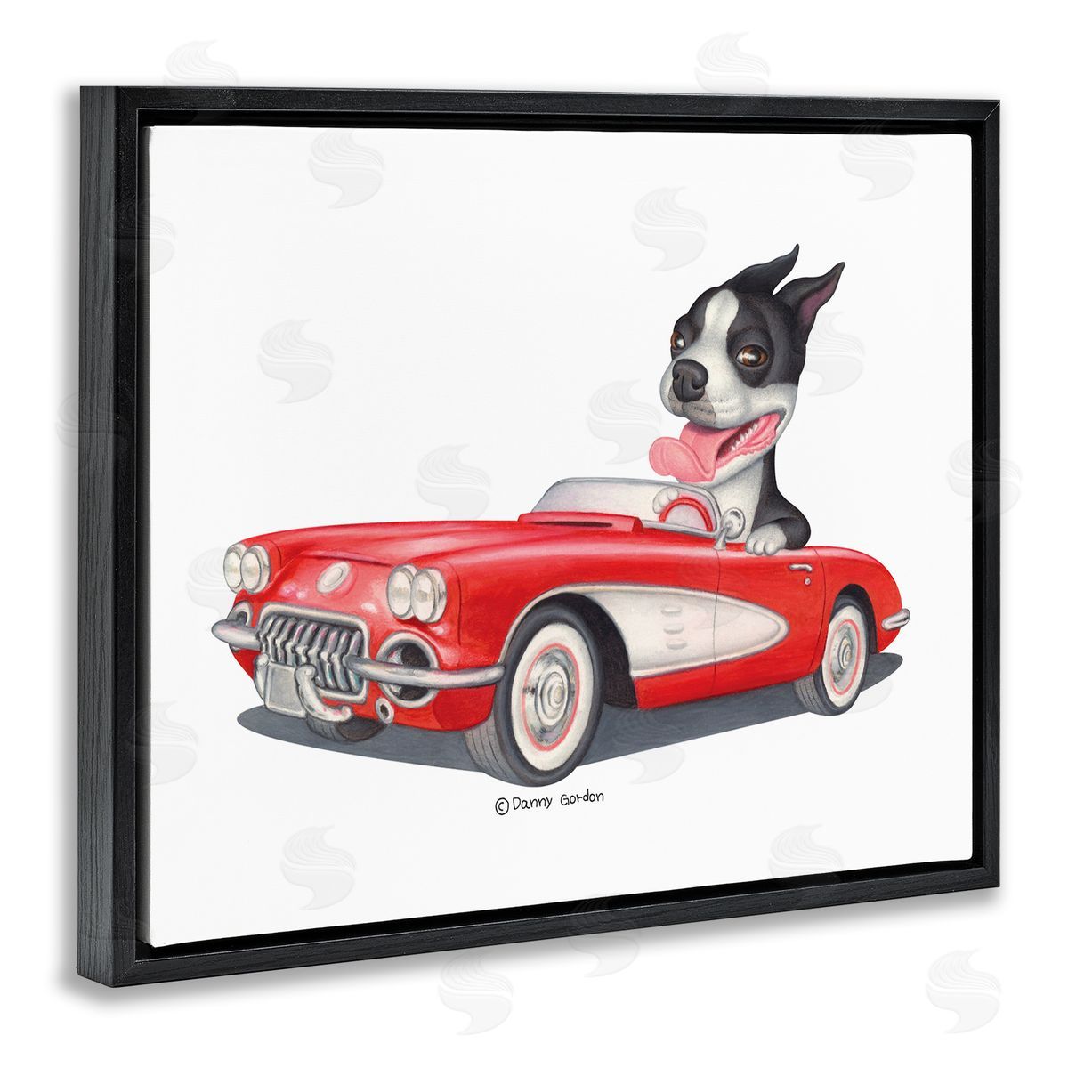Dog Driving Vintage Convertible Black Floating Frame Canvas Wall Art, Home Decor by Danny Gordan
