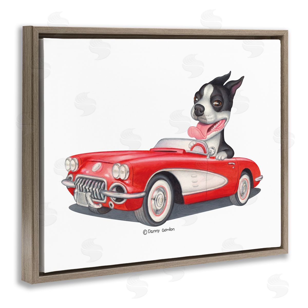 Dog Driving Vintage Convertible Brown Floating Frame Canvas Wall Art, Home Decor by Danny Gordan