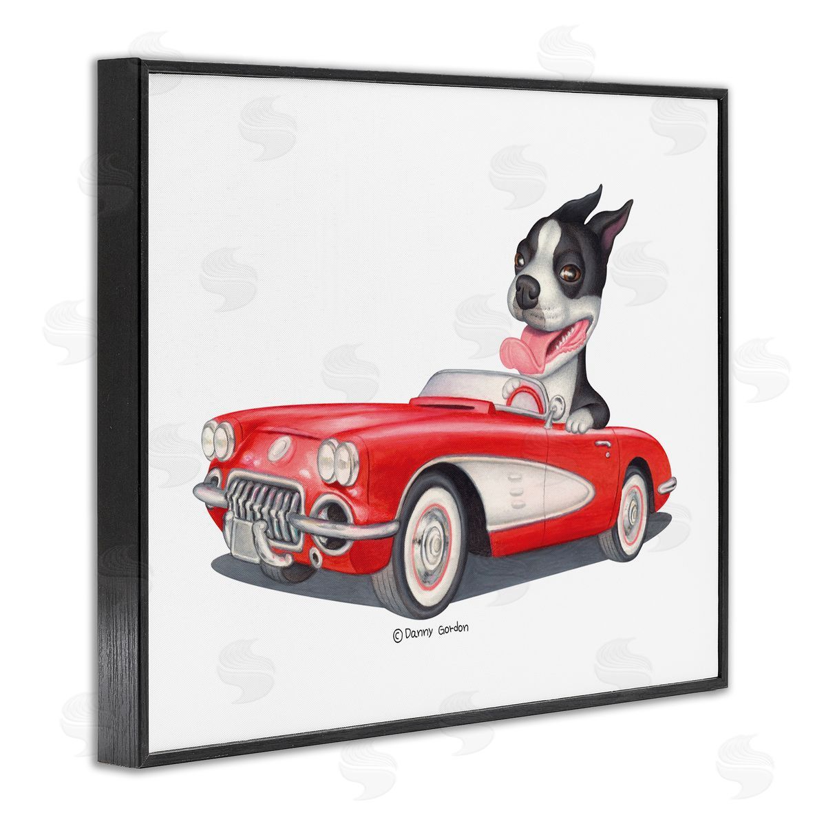 Dog Driving Vintage Convertible Black Frame Print Wall Art, Home Decor by Danny Gordan