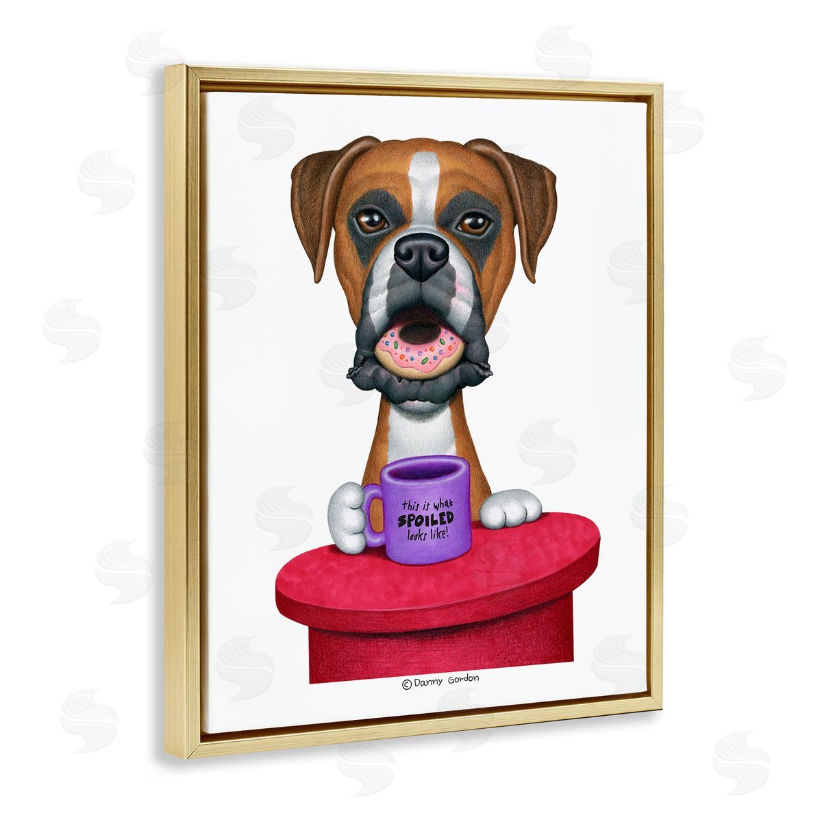 Spoiled Boxer Dog with Quote Gold Floating Frame Canvas Wall Art, Home Decor by Danny Gordan