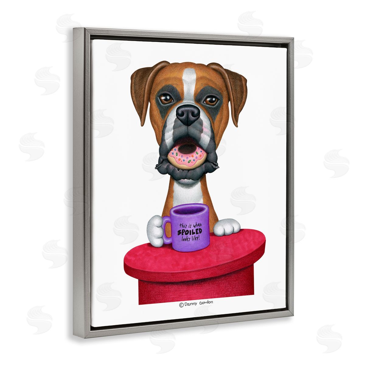 Spoiled Boxer Dog with Quote Grey Floating Frame Canvas Wall Art, Home Decor by Danny Gordan