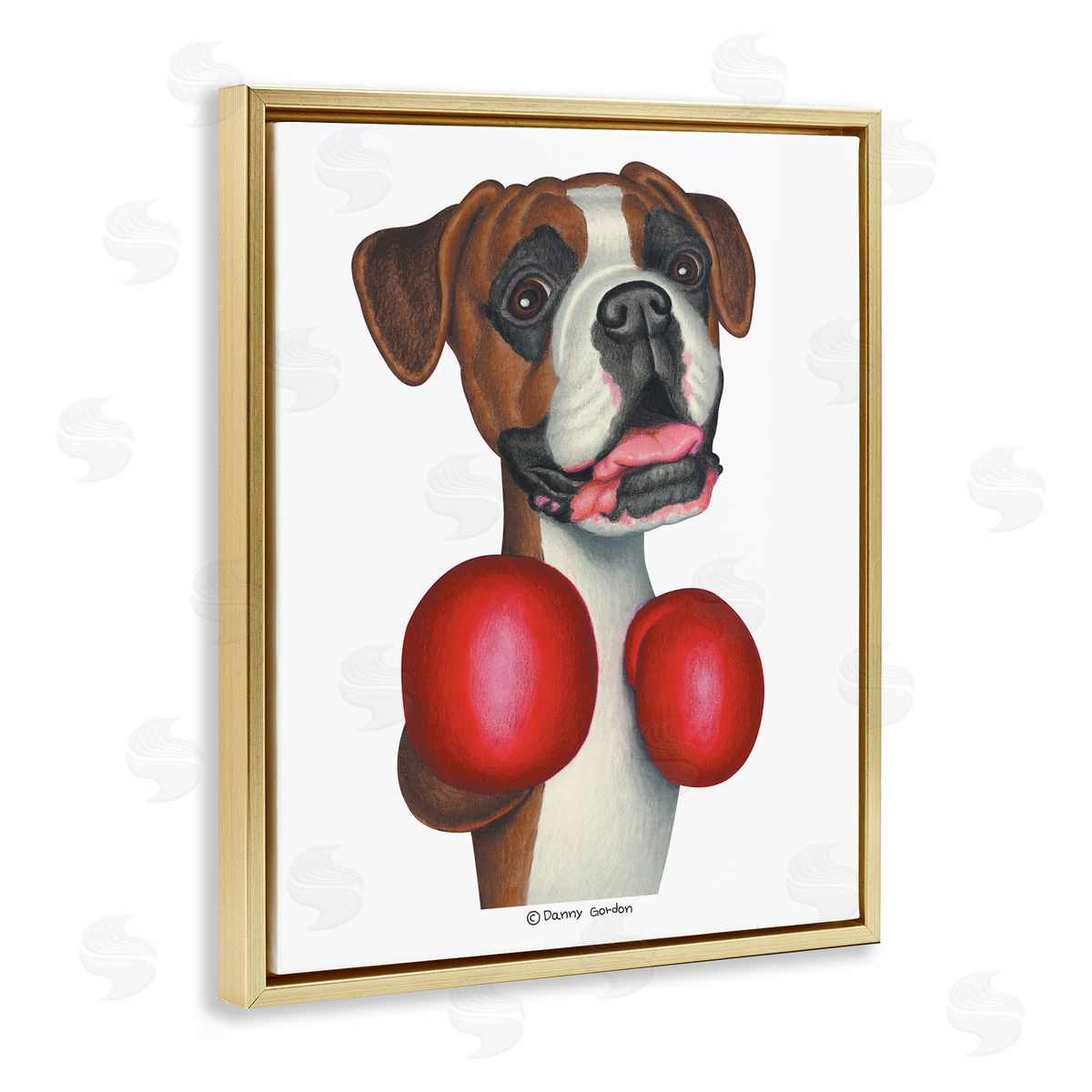 Boxing Boxer Dog Gold Floating Frame Canvas Wall Art, Home Decor by Danny Gordan