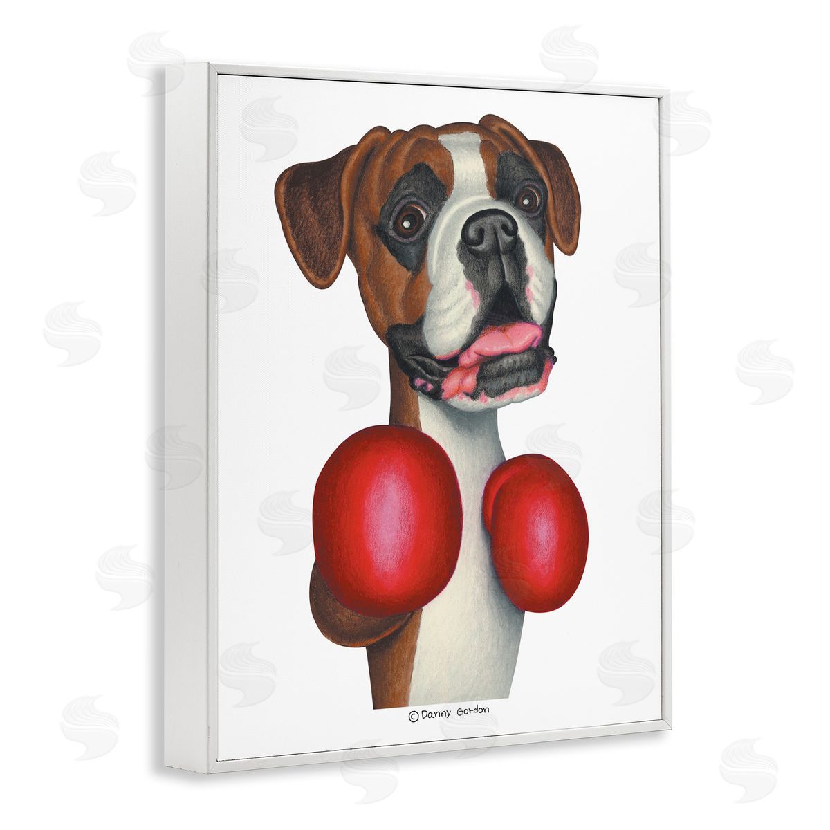 Boxing Boxer Dog White Frame Print Wall Art, Home Decor by Danny Gordan