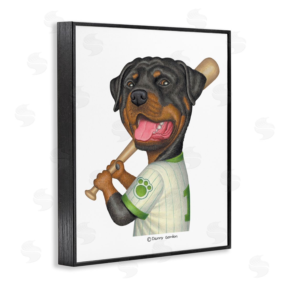 Rottweiler Baseball Dog Black Frame Print Wall Art, Home Decor by Danny Gordan
