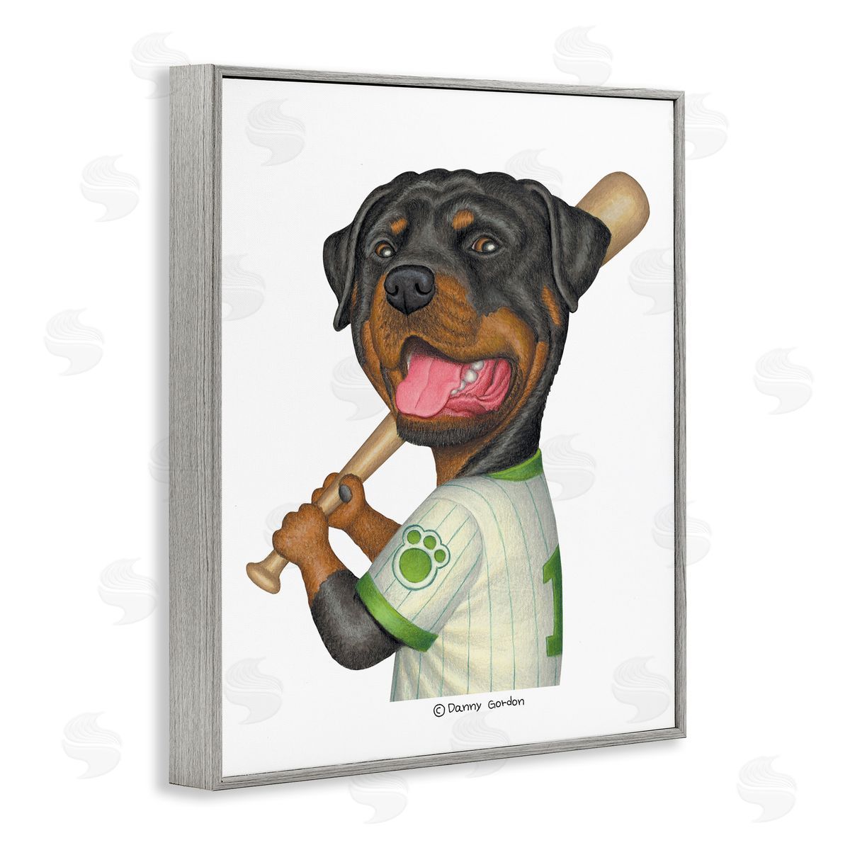 Rottweiler Baseball Dog Grey Frame Print Wall Art, Home Decor by Danny Gordan