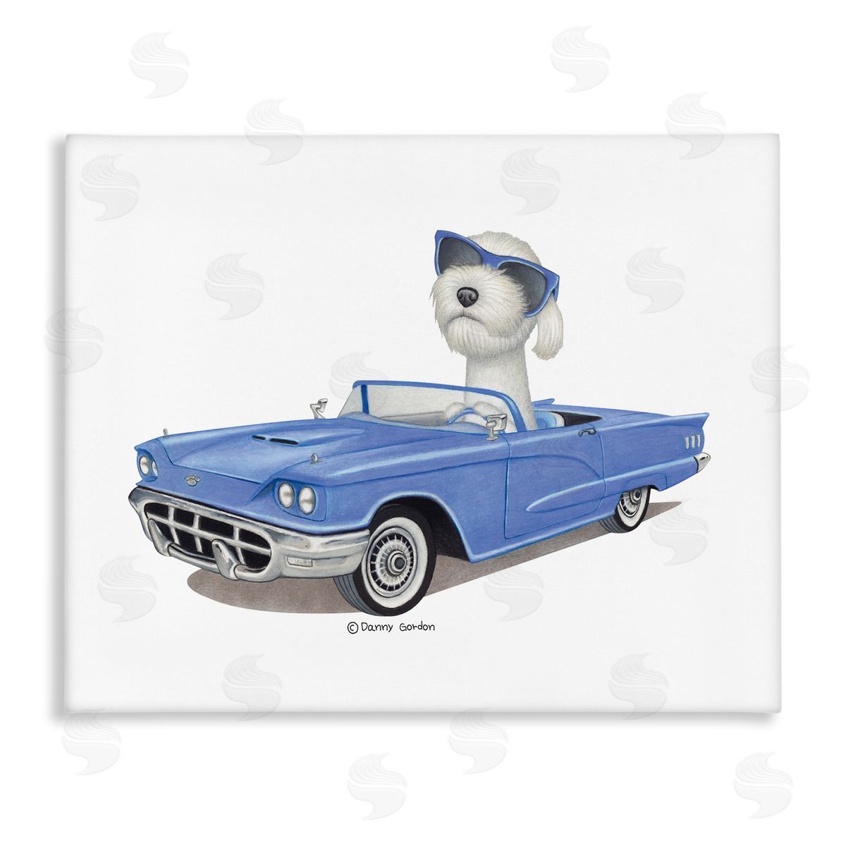 Dog in Classic Blue Car Canvas Wall Art, Home Decor by Danny Gordan