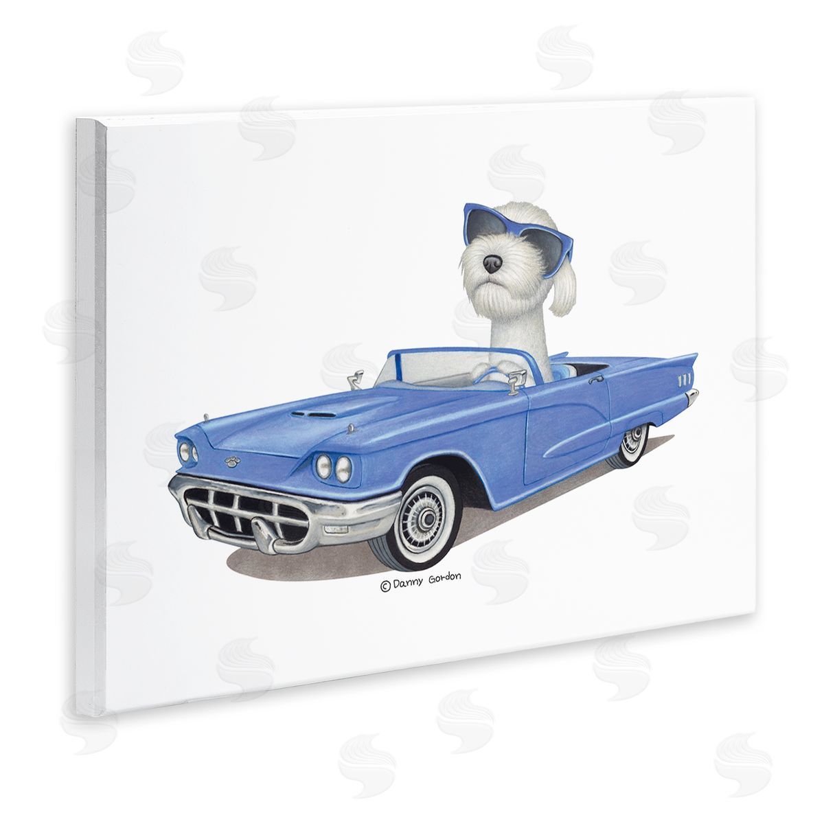 Dog in Classic Blue Car Wood Plaque Wall Art, Home Decor by Danny Gordan