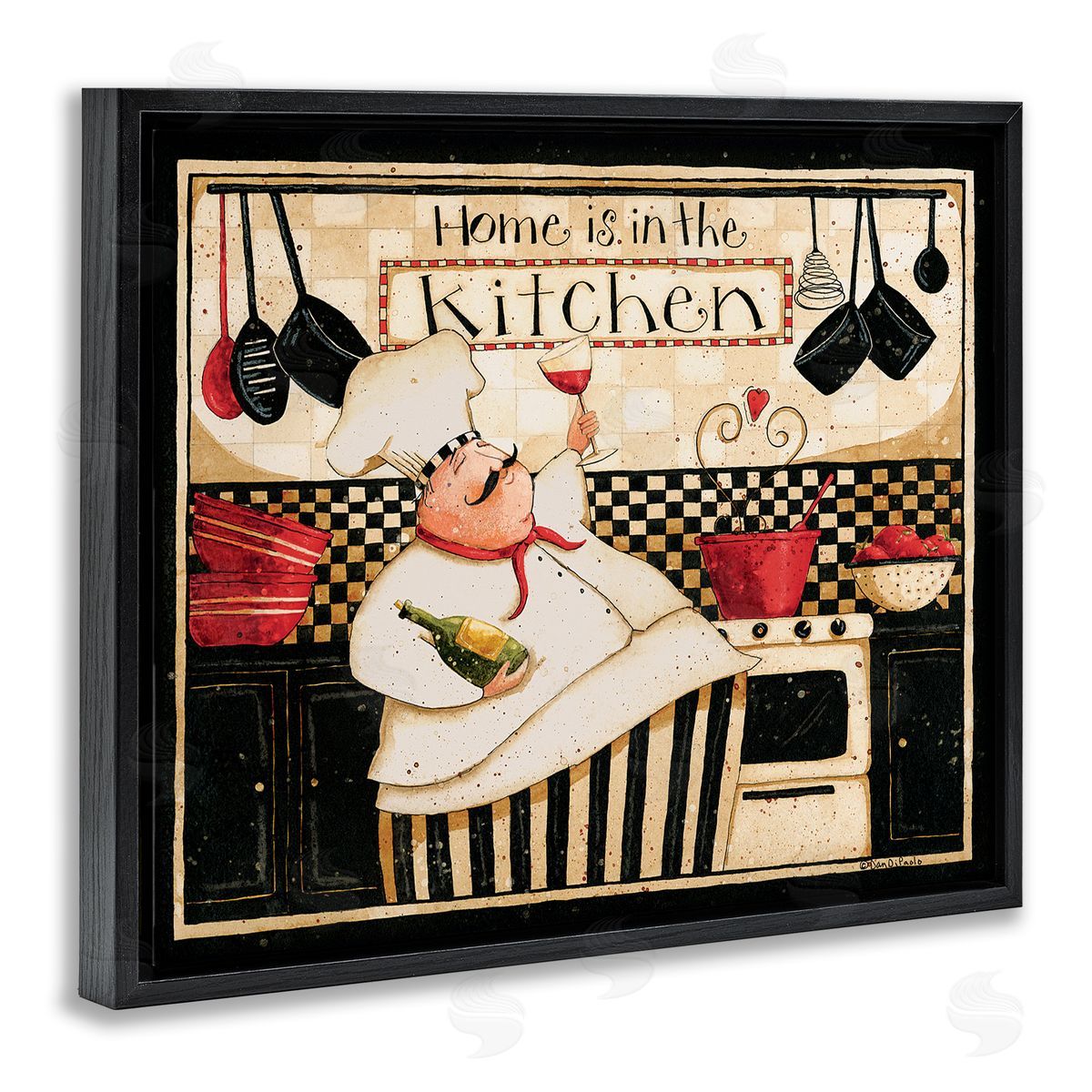 Home's in Kitchen Happy Chef Black Floating Frame Canvas Wall Art, Home Decor by Dan DiPaolo