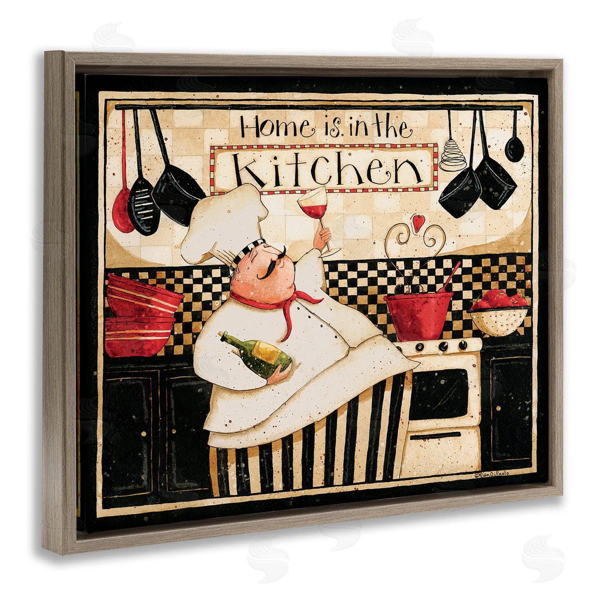 Home's in Kitchen Happy Chef Brown Floating Frame Canvas Wall Art, Home Decor by Dan DiPaolo