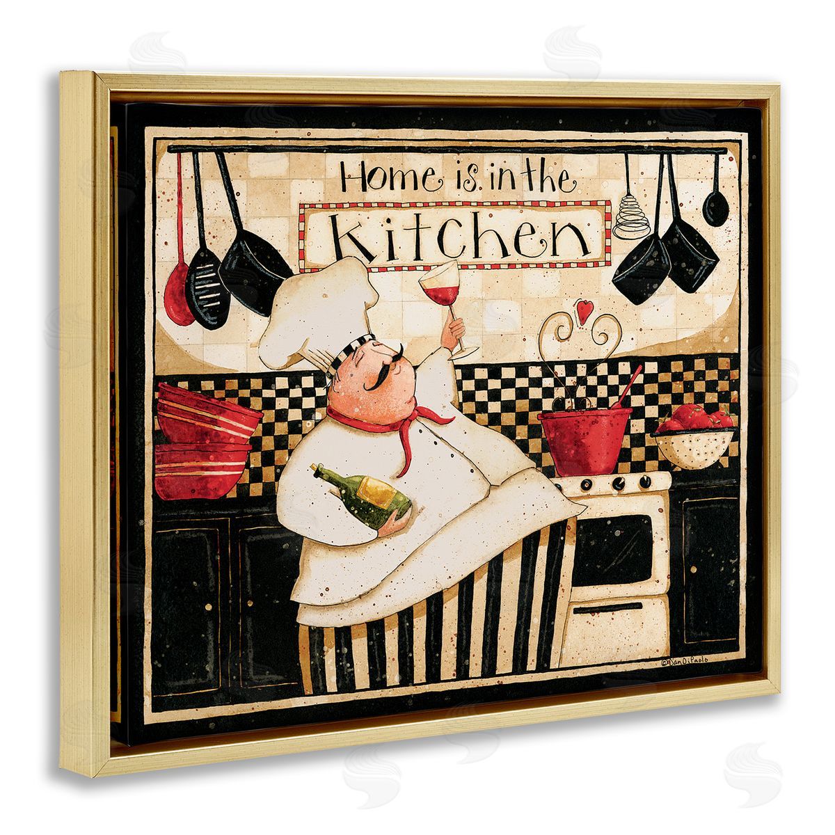 Home's in Kitchen Happy Chef Gold Floating Frame Canvas Wall Art, Home Decor by Dan DiPaolo