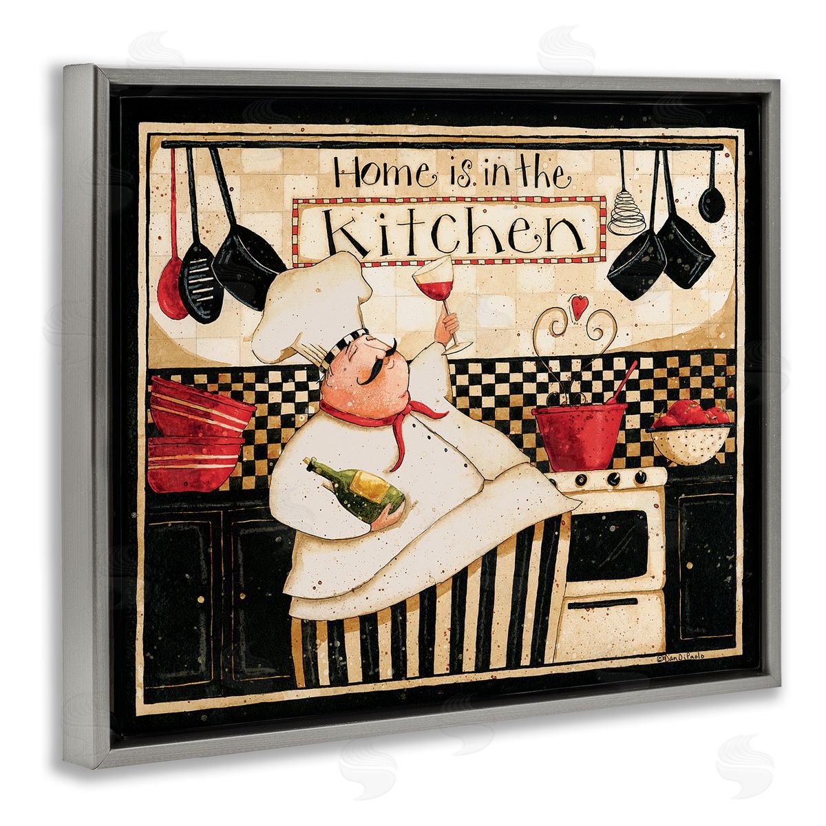 Home's in Kitchen Happy Chef Grey Floating Frame Canvas Wall Art, Home Decor by Dan DiPaolo