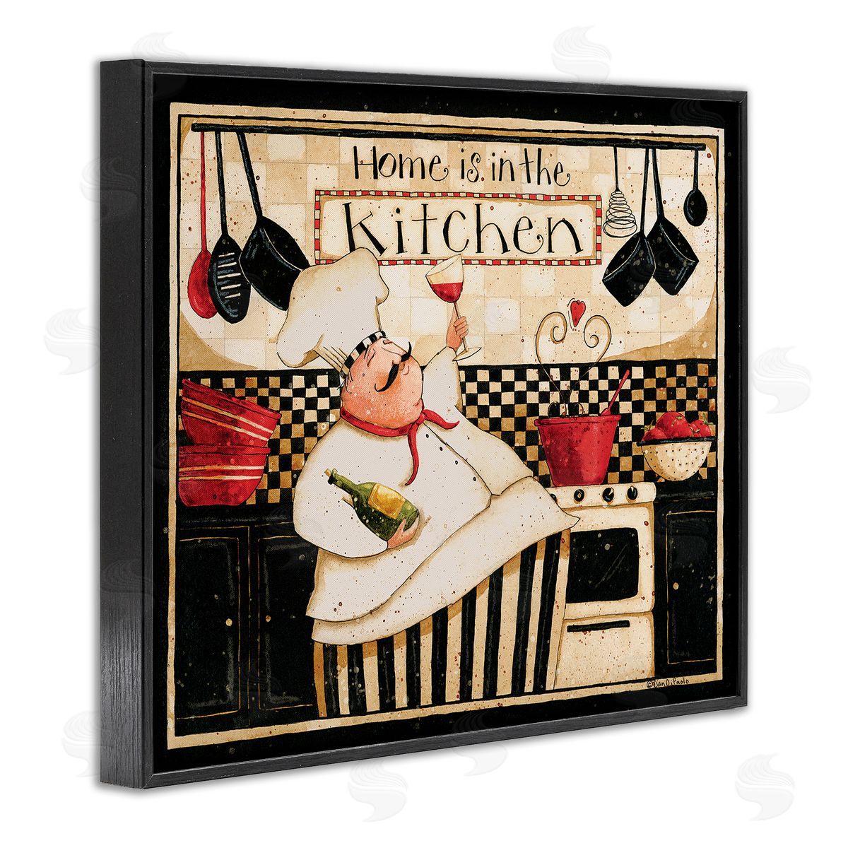 Home's in Kitchen Happy Chef Black Frame Print Wall Art, Home Decor by Dan DiPaolo