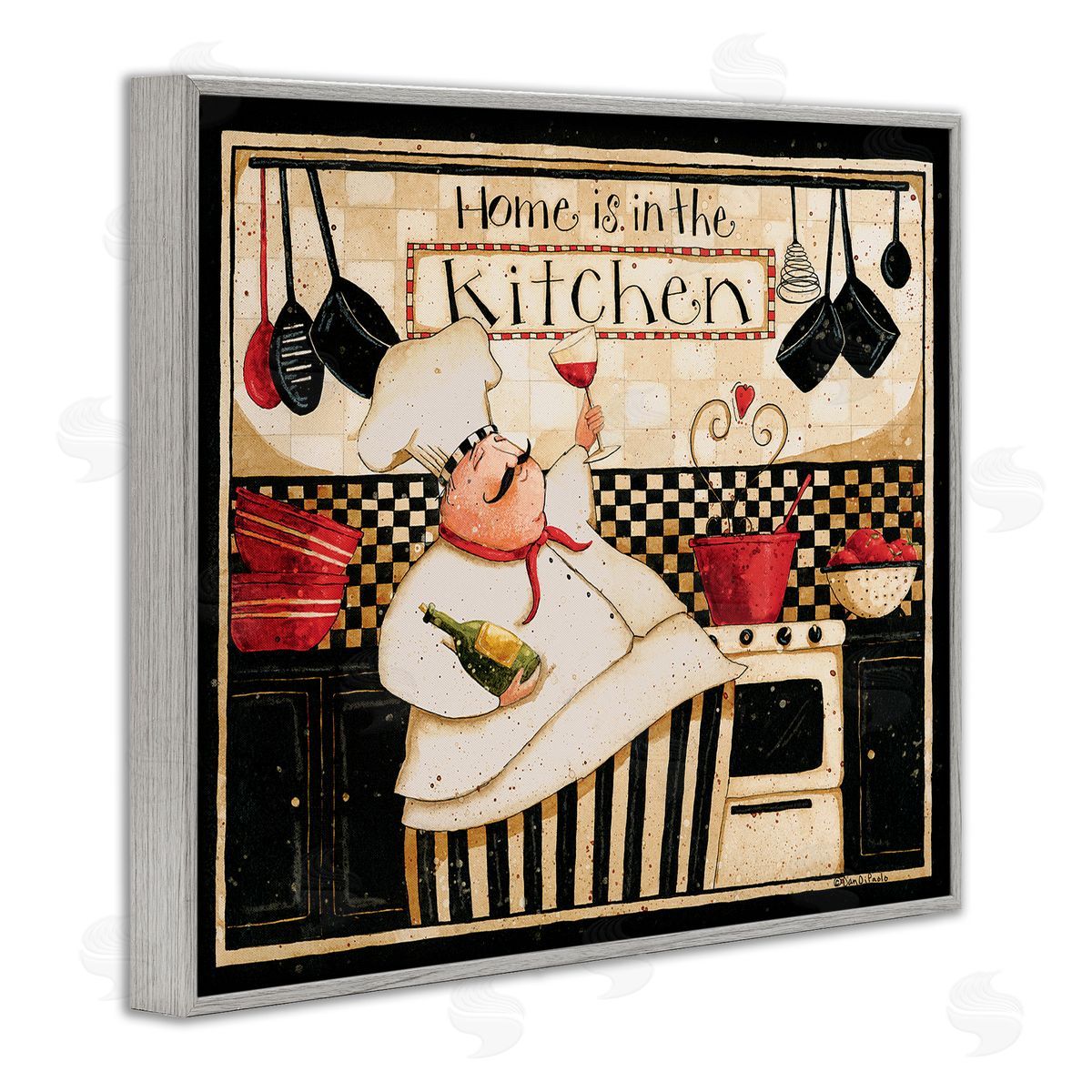 Home's in Kitchen Happy Chef Grey Frame Print Wall Art, Home Decor by Dan DiPaolo