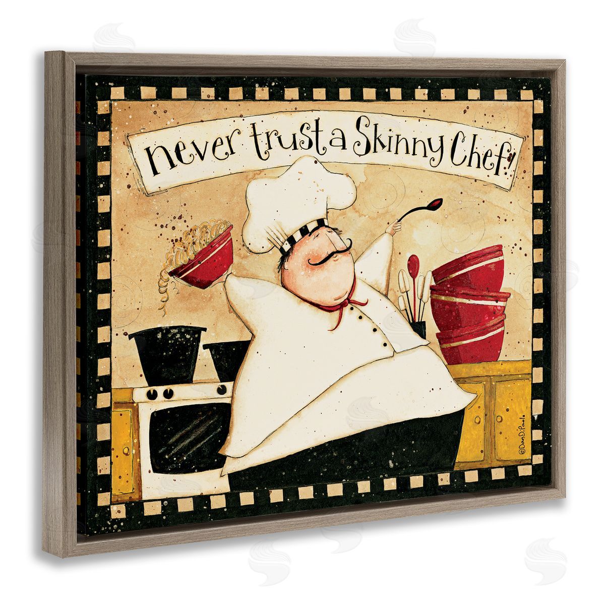 Never Trust a Skinny Chef Brown Floating Frame Canvas Wall Art, Home Decor by Dan DiPaolo