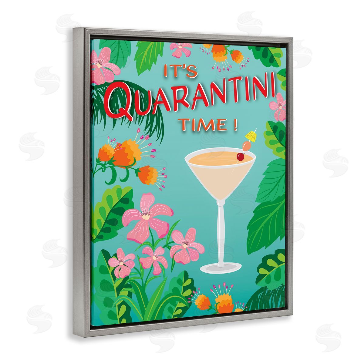 Tropical It's Quarantini Time Grey Floating Frame Canvas Wall Art, Home Decor by Darlene Seale