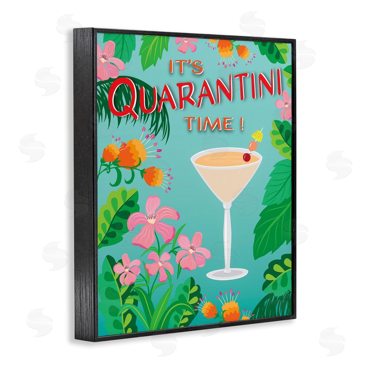 Tropical It's Quarantini Time Black Frame Print Wall Art, Home Decor by Darlene Seale